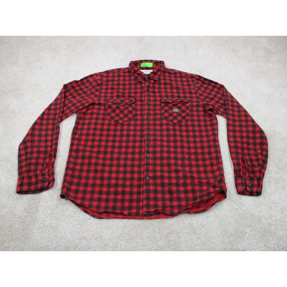 Ralph Lauren Shirt Men Large Red Buffalo Check Flannel Denim & Supply Button Up
